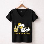 Peace Love Packers Snoopy Green Bay Packers 7 Womens V Neck