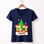 Peanuts Characters Christmas San Francisco 49ers Tree Snoopy Charlie Brown 5 Womens V Neck