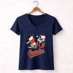 Peanuts Charlie Brown And Snoopy Playing Baseball Baltimore 5 Womens V Neck