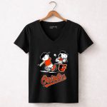 Peanuts Charlie Brown And Snoopy Playing Baseball Baltimore 7 Womens V Neck