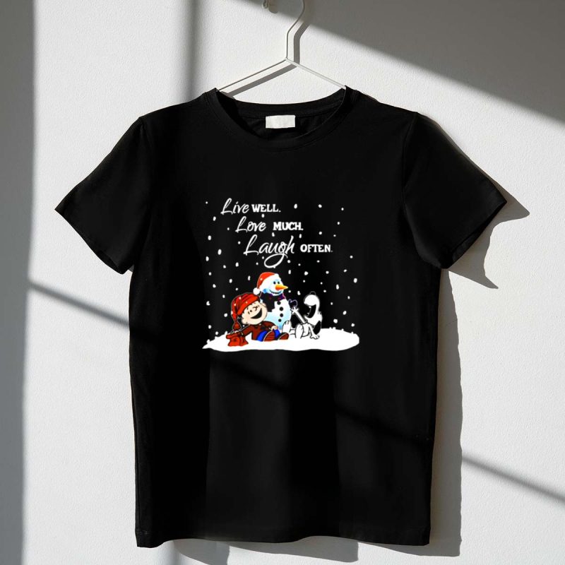 Peanuts Christmas Snoopy Charlie Brown Snowman Live Well Love Much Laugh Often T Shirt 1 1.Jpg