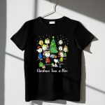 Peanuts Christmas Time Is Here Snoopy and Characters Around Christmas Tree T Shirt 1 1.jpg