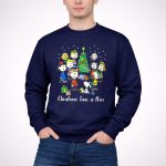 Peanuts Christmas Time Is Here Snoopy and Characters Around Christmas Tree T Shirt 3 1.jpg