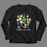 Peanuts Christmas Time Is Here Snoopy and Characters Around Christmas Tree T Shirt 4 1.jpg
