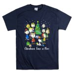 Peanuts Christmas Time Is Here Snoopy and Characters Around Christmas Tree T Shirt 7 1.jpg