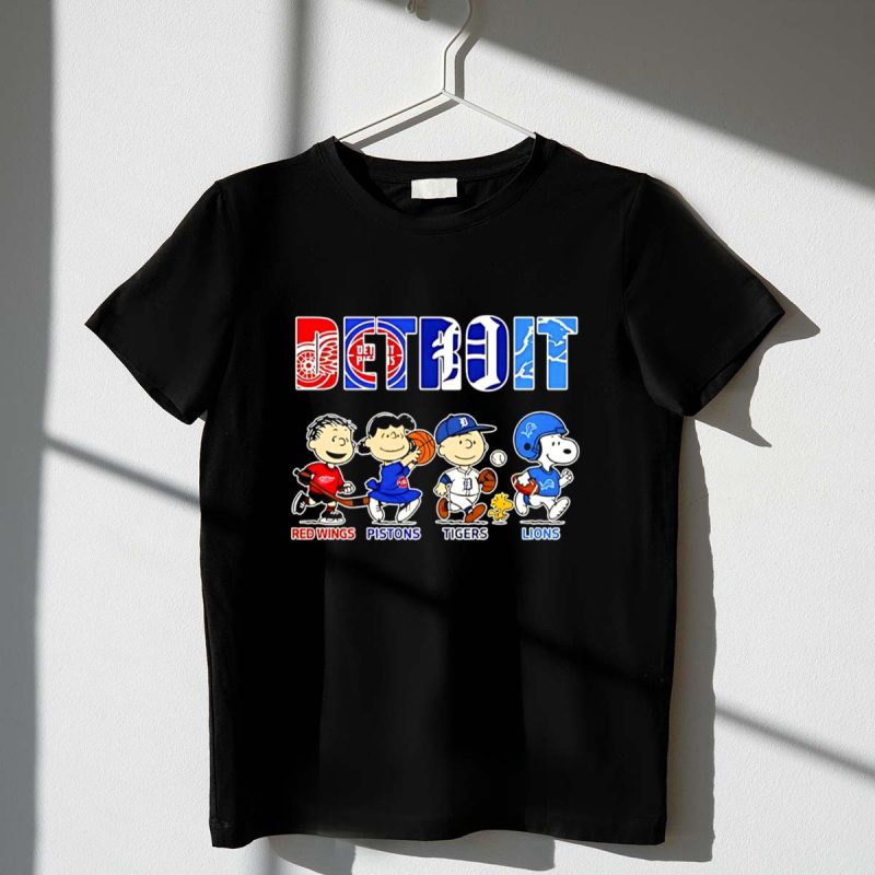 Peanuts Detroit Red Wings Pistons Tigers Lions Sports Team 1 T Shirt