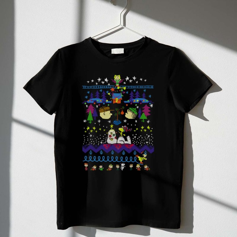 Peanuts Family Christmas Snoopy And Charlie Brown Festive Sweater Scene T Shirt 1 1.Jpg