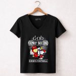 Peanuts God first family second then Kansas City Chiefs Trophy 7 Womens V Neck