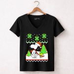 Peanuts Santa Snoopy Woodstock Snow Christmas Trees 7 Womens V Neck 1.jpg