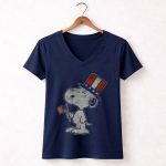 Peanuts Snoopy American Flag Top Hat USA 5 Womens V Neck