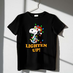 Peanuts Snoopy Christmas Lighten Up with Holiday Lights and Santa Hat 1 T Shirt 1.jpg