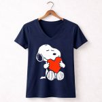 Peanuts Snoopy Hugging Red Heart Valentine 5 Womens V Neck