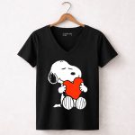 Peanuts Snoopy Hugging Red Heart Valentine 7 Womens V Neck