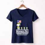 Peanuts Snoopy Memorial Day Remember and Honor American Flag 5 Womens V Neck