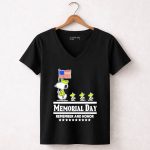 Peanuts Snoopy Memorial Day Remember and Honor American Flag 7 Womens V Neck