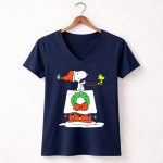 Peanuts Snoopy Santa Woodstock Christmas Wreath Doghouse Lights 5 Womens V Neck 1.jpg
