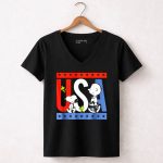 Peanuts Snoopy Woodstock Charlie Brown Red White Blue USA Stars 7 Womens V Neck