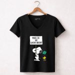 Peanuts Snoopy Woodstock This Is My Lucky St Patricks Day 5 Womens V Neck1