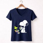 Peanuts Snoopy and Woodstock Painting Easter Eggs 5 Womens V Neck