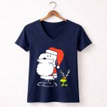 Peanuts Snoopy and Woodstock in Santa and Antlers Holiday Shop 5 Womens V Neck 1.jpg