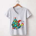 Peanuts Snoopy with Woodstock and Christmas Tree and Gifts 7 Womens V Neck 1.jpg