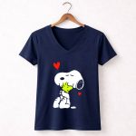 Peanuts Valentine Snoopy Lots Of Love Hugging Woodstock Hearts 5 Womens V Neck