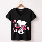 Peanuts Valentines Snoopy Carrying Hearts and Envelopes 7 Womens V Neck