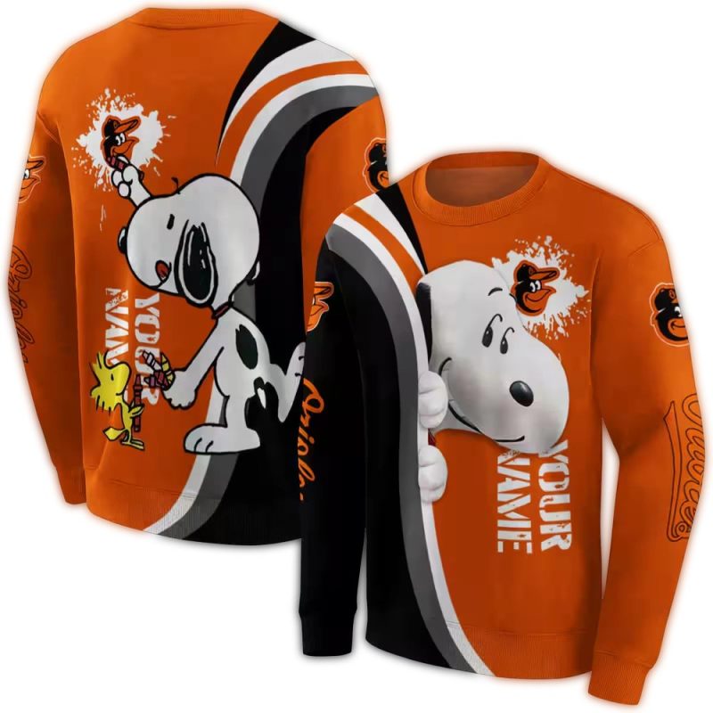 Personalized Baltimore Orioles Peeking Snoopy Ugly Sweater 1.Jpg