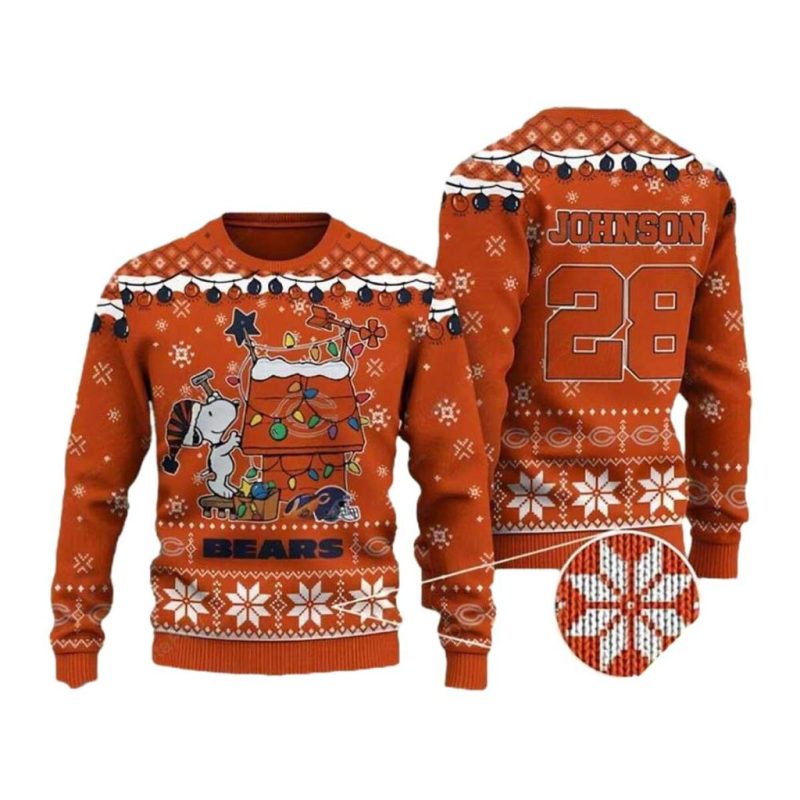 Personalized Chicago Bears Snoopy Christmas Ugly Sweater 1.Jpg