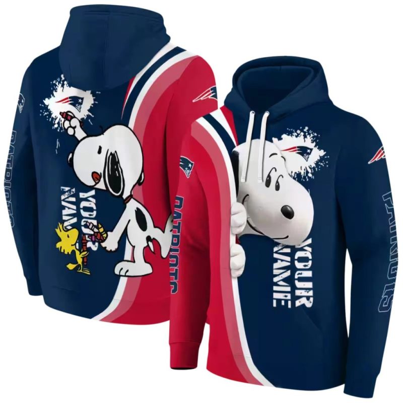 Personalized New England Patriots Peeking Snoopy And Woostock All Over Print Hoodie 1.Jpg