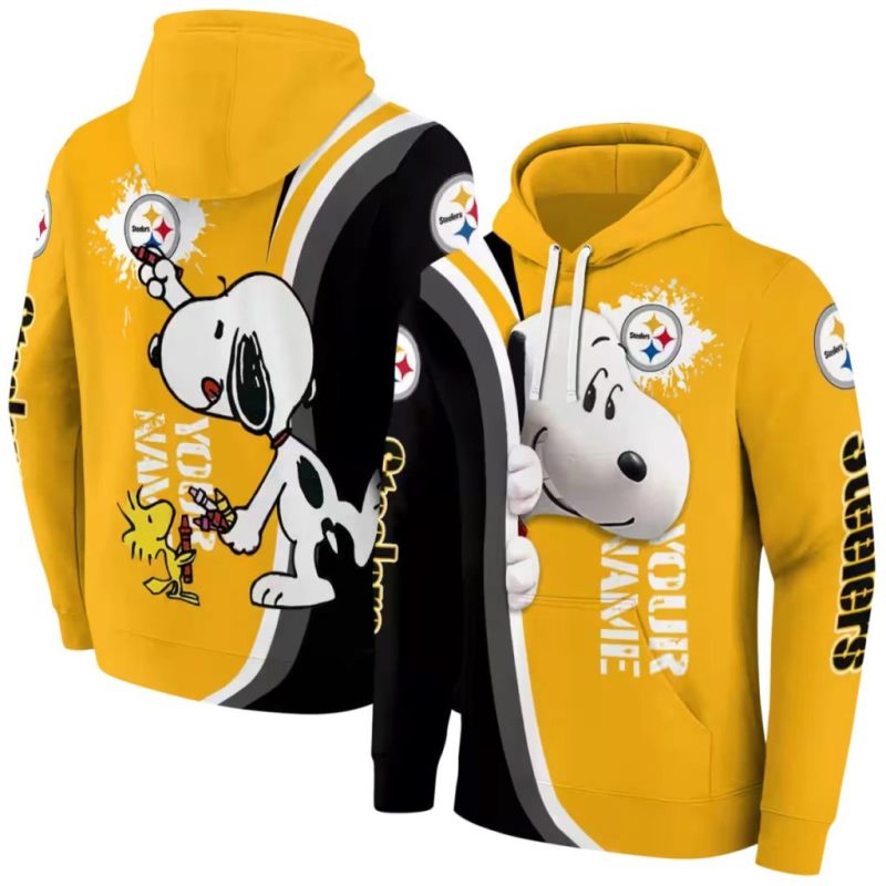 Personalized Pittsburgh Steelers Peeking Snoopy All Over Print Hoodie 1.Jpg