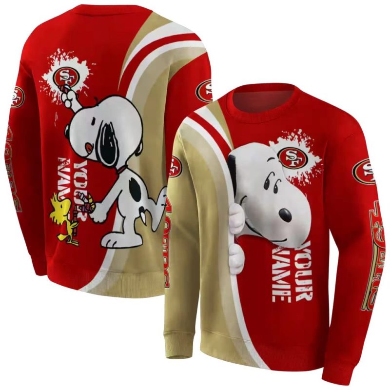 Personalized San Francisco 49Ers Peeking Snoopy Red All Over Print Sweatshirt 1.Jpg