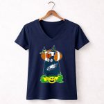 Philadelphia Eagles Snoopy Halloween Witch And Football Pumpkin Scene 5 Womens V Neck