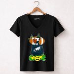 Philadelphia Eagles Snoopy Halloween Witch And Football Pumpkin Scene 5 Womens V Neck1