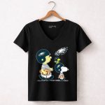 Philadelphia Eagles Snoopy and Woodstock Football Helmets 7 Womens V Neck