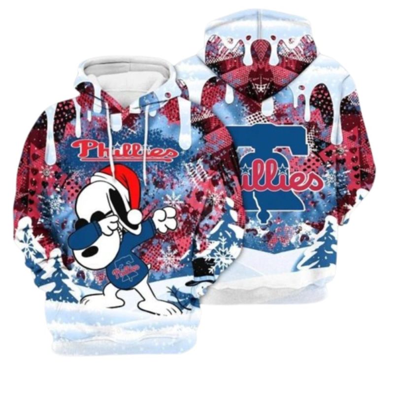 Philadelphia Phillies Snoopy Dabbing The Peanuts Christmas All Over Print Hoodie 1.Jpg