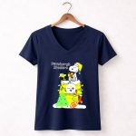 Pittsburgh Steelers Christmas Snoopy Rooftop Holiday Scene 5 Womens V Neck