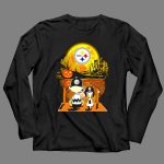 Pittsburgh Steelers Snoopy Charlie Brown Halloween Pumpkin Moon House 4 Long Sleeves