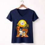 Pittsburgh Steelers Snoopy Charlie Brown Halloween Pumpkin Moon House 5 Womens V Neck