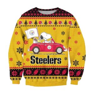 Pittsburgh Steelers Snoopy Driving Car Ugly Sweater 1.jpg