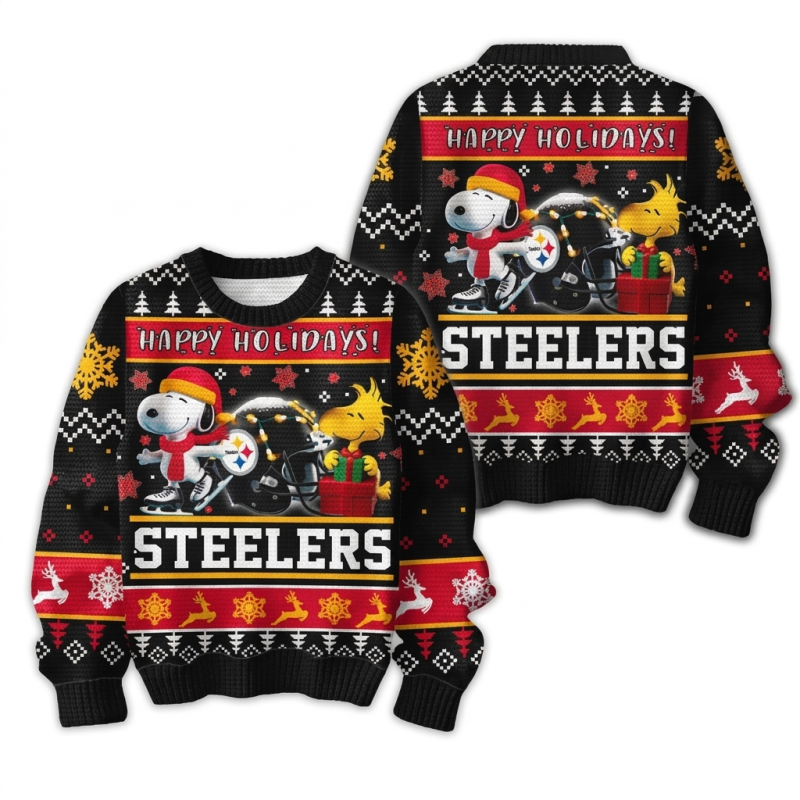 Pittsburgh Steelers Snoopy Happy Holiday Merry Christmas Football Ugly Sweater 1.Png