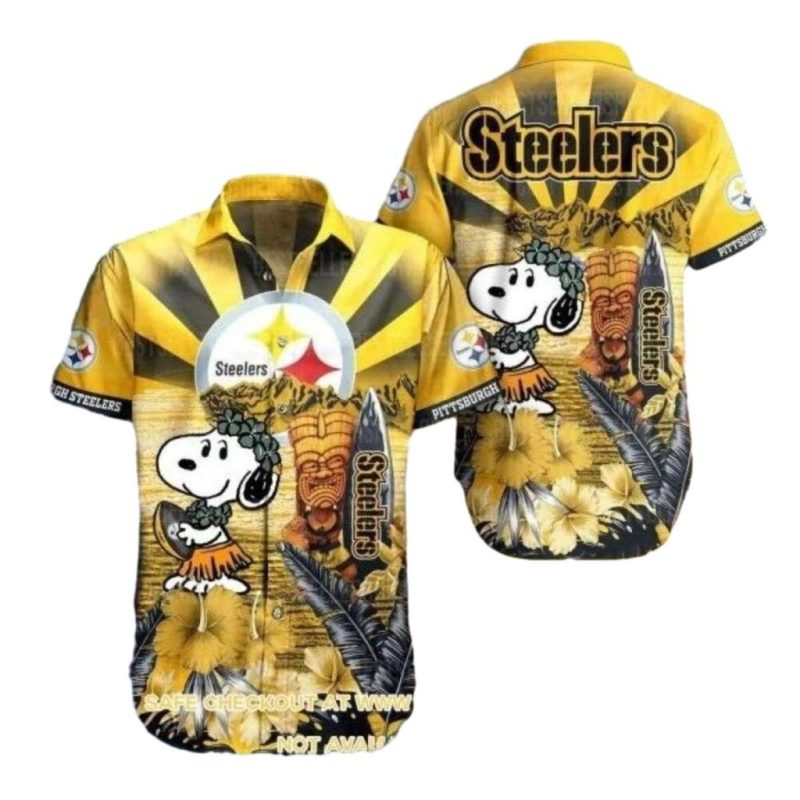 Pittsburgh Steelers Snoopy And Tiki Floral Hawaiian Shirt 1.Jpg