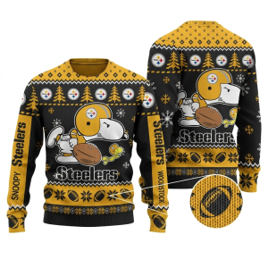 Pittsburgh Steelers Snoopy and Woodstock Play Football Ugly Sweater 1.png