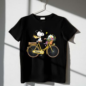 Pittsburgh Steelers Snoopy on Bicycle with Football Helmet and Flowers T Shirt 1.jpeg T Shirt 1