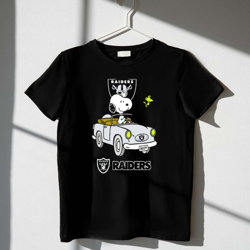 Raiders Snoopy Driving Cartoon With Woodstock And Nfl 1 T Shirt