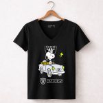 Raiders Snoopy Driving Cartoon with Woodstock and NFL 7 Womens V Neck