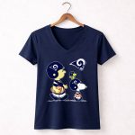 Rams Snoopy Charlie Brown Woodstock Football Helmets 5 Womens V Neck