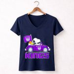 Sacramento Kings Snoopy Dog Driving Car with Flag and Basketball 5 Womens V Neck