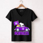 Sacramento Kings Snoopy Dog Driving Car with Flag and Basketball 6 Womens V Neck