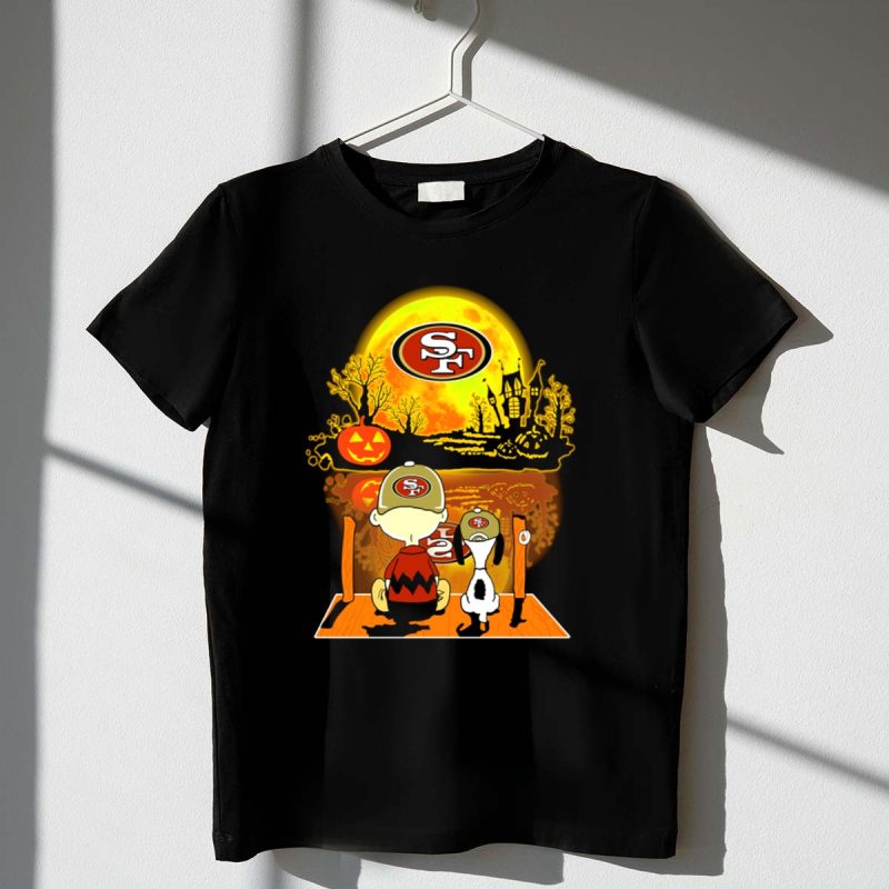 San Francisco 49Ers Snoopy Charlie Brown Pumpkin Halloween Moon Scene 1 T Shirt